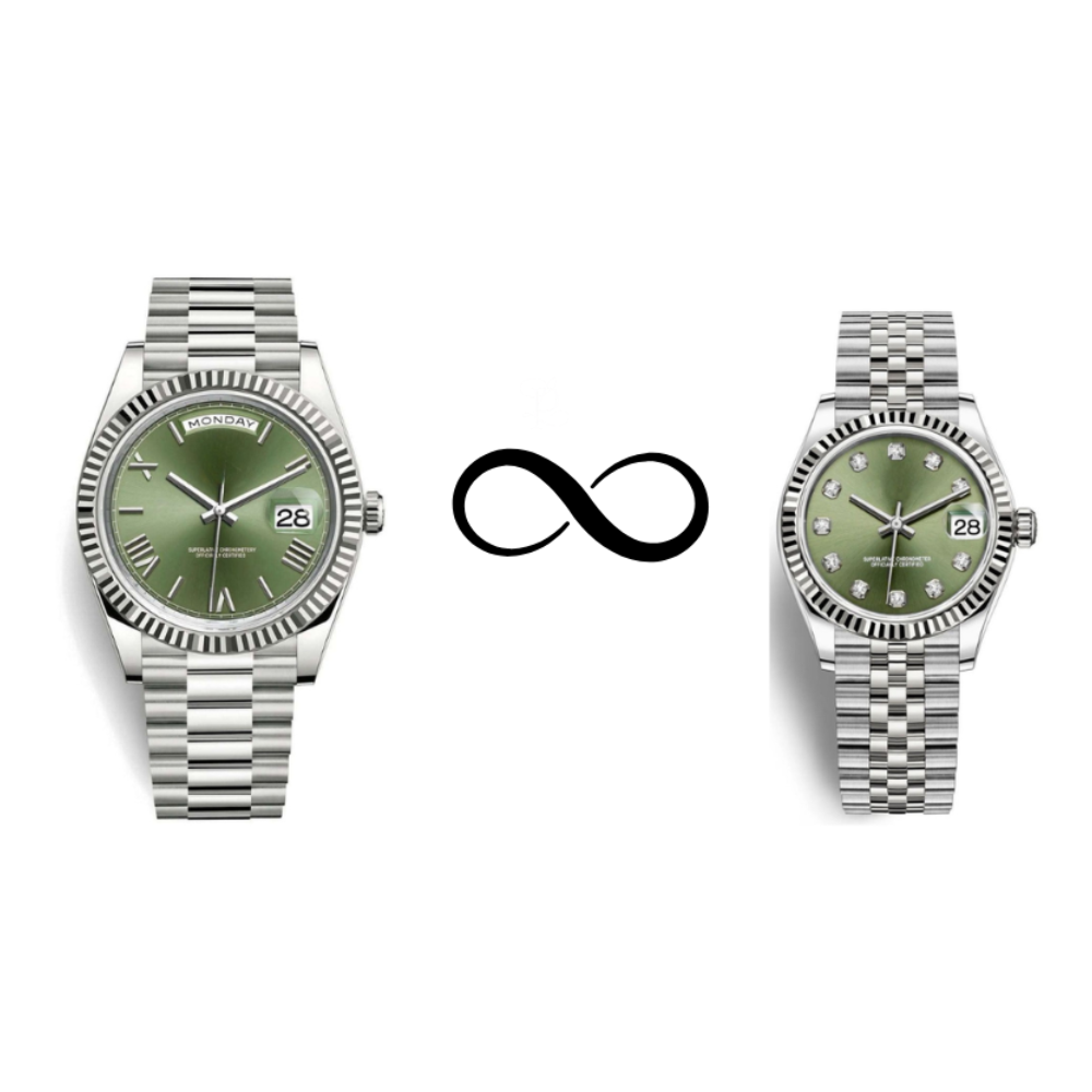 Him & Her – Seiko Olive Green Silver Combo (Day-Date 40mm + Lady Datejust 31mm)
