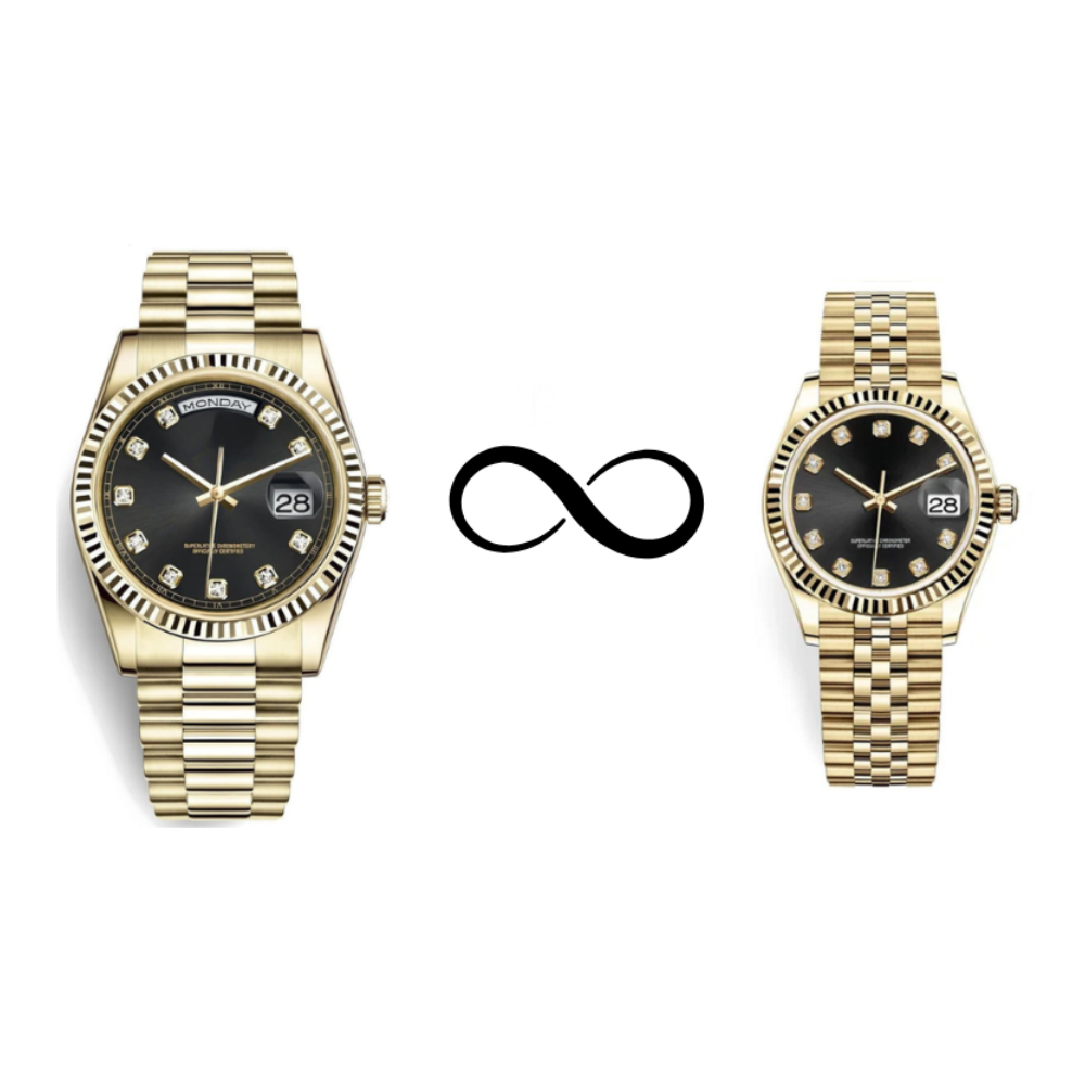 Him & Her – Seiko Black Gem Gold Combo (Day-Date 40mm + Lady DateJust 31mm)
