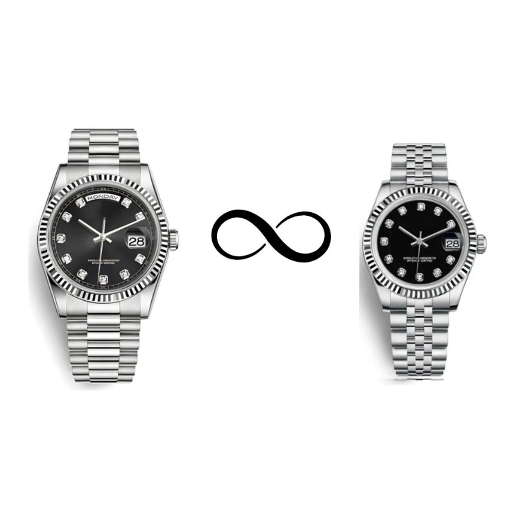 Him & Her – Seiko Black Gem Silver Combo (Day-Date 40mm + Lady Datejust 31mm)