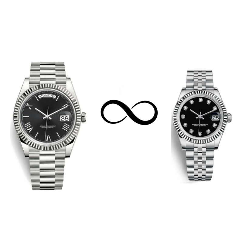 Him & Her –  Seiko Black Silver Combo (Day-Date 40mm + Lady DateJust 31mm)