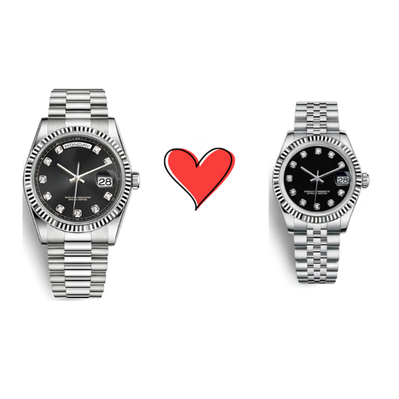Him & Her – Seiko Black Gem Silver Combo (Day-Date 40mm + Lady Datejust 31mm)