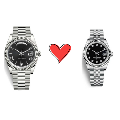 Him & Her –  Seiko Black Silver Combo (Day-Date 40mm + Lady DateJust 31mm)