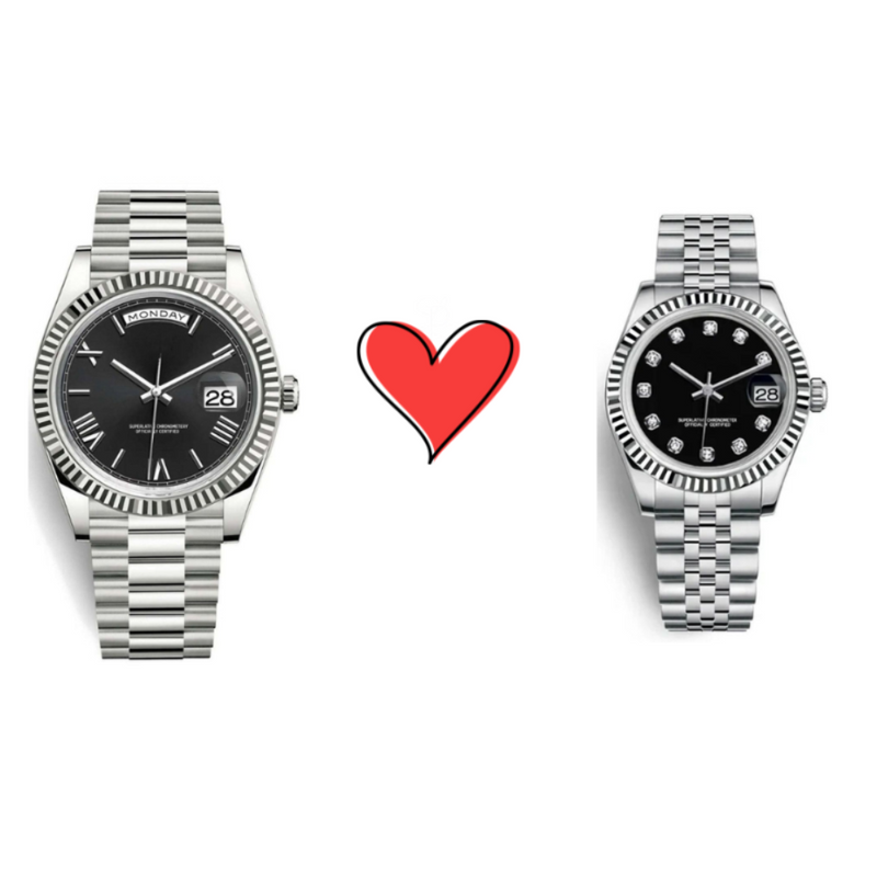 Him & Her –  Seiko Black Silver Combo (Day-Date 40mm + Lady DateJust 31mm)
