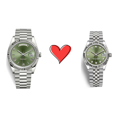 Him & Her – Seiko Olive Green Silver Combo (Day-Date 40mm + Lady Datejust 31mm)